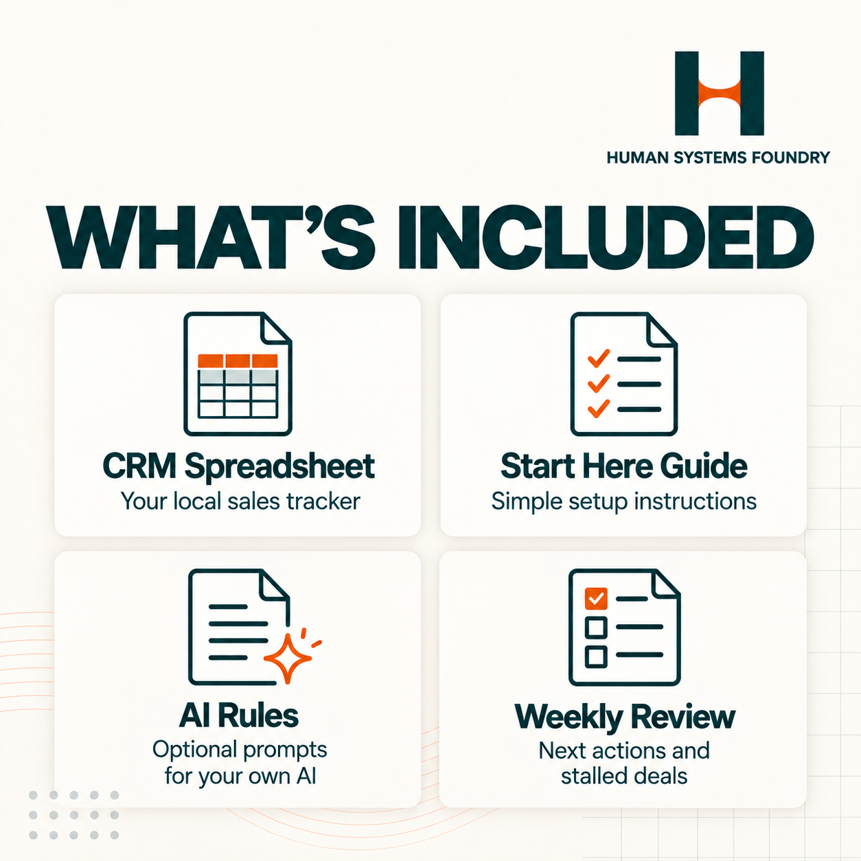 Quiet CRM spreadsheet, setup guide, LLM operating rules, and sales review resources
